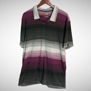 Oakley Shirt Mens XL Striped Polo Purple Collard Short Sleeve Pre Owned